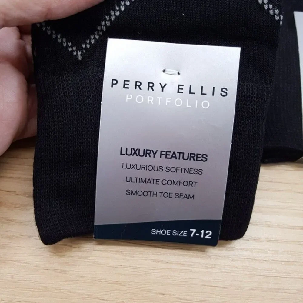 PERRY ELLIS Dress Socks Mens Black 3-Pair Plaid Luxury Soft Smooth Comfort
